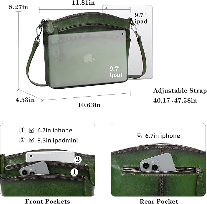 HESHE Crossbody Bags for Women Genuine Leather Purses with Multi-Pockets Vintage Ladies Small Shoulder Satchel Bag