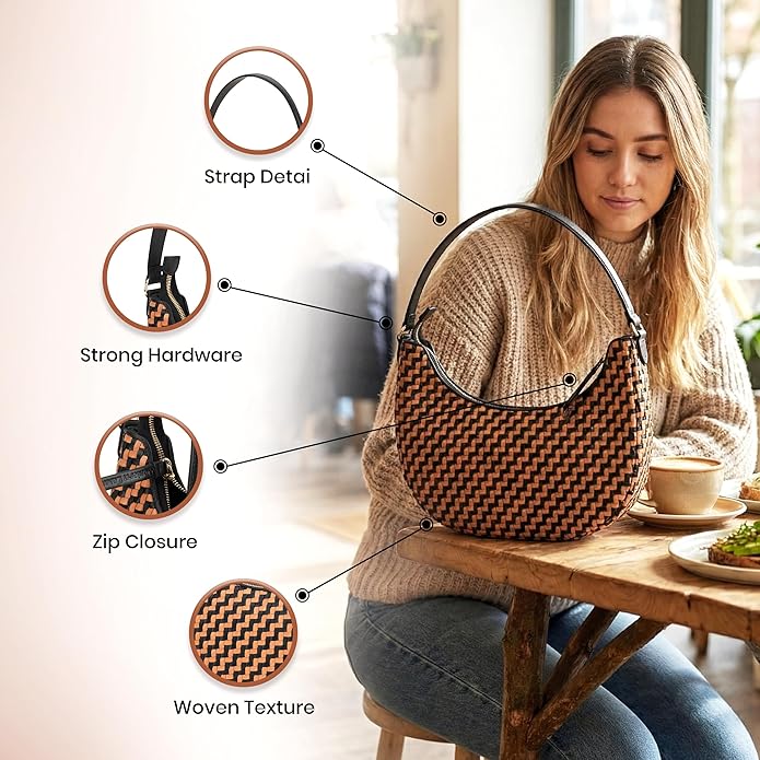 Handmade Woven Genuine Leather Bag, Premium Quality, Crossbody Purse & Hobo Handbag, Diagonal Pattern, 11.81x3.94x9.06 Inches