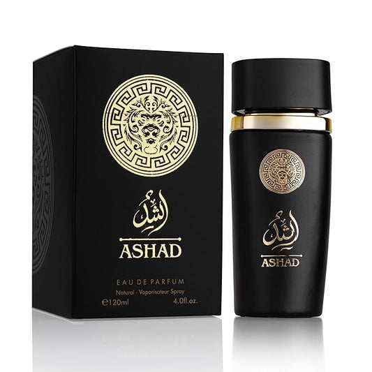SAADAH Ashad Eau De Parfum for Men 4.0 Fl.oz, 120ml Oriental Amber Spicy Fragrance, Bold Black Pepper Tobacco Pineapple, Coffee Patchouli Vanilla Amber, Long Lasting Masculine Luxury Scent
