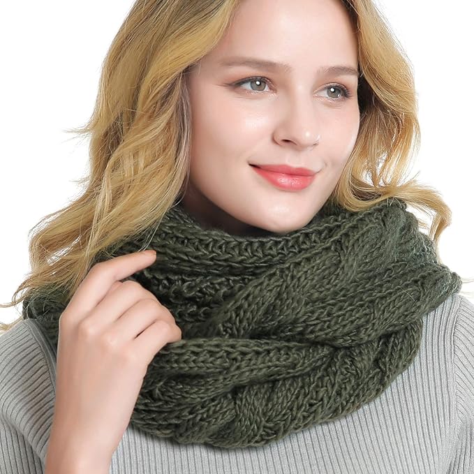 QUEENFUR Winter Women Thick Cable Knit Ribbed Infinity Circle Loop Scarf