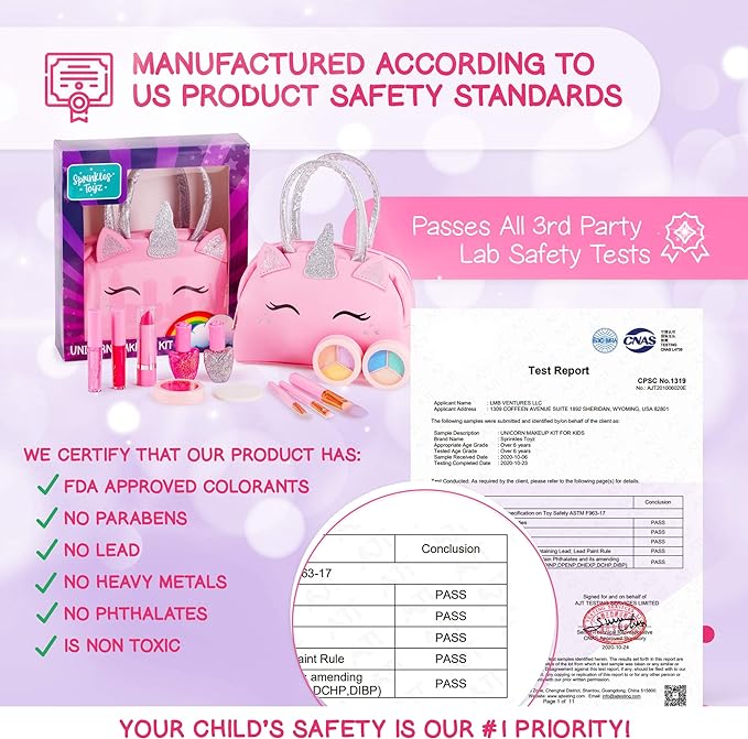 Kids Real Makeup Kit with Pink Unicorn Purse, Non Toxic Washable Make Up Set - Unicorn Toys for Girls Age 4-6, Valentines Day Gifts for Kids, Birthday Gift for Girl Ages 3 4 5 6 7 8 9 10 Years Old