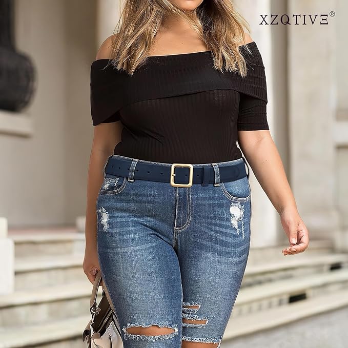 XZQTIVE Women’s Suede Belt for Jeans Pants Dresses Fashion Ladies Dark Brown Belt with Gold Buckle