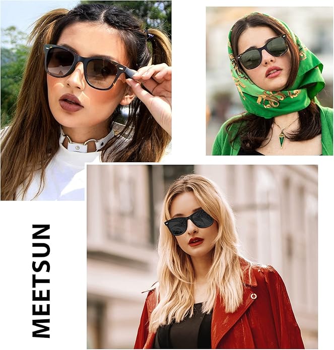 MEETSUN Retro Polarized Sunglasses for Women Men Classic Mirror Lens Driving Trendy Sun Glasses UV Protection (3 Pack)