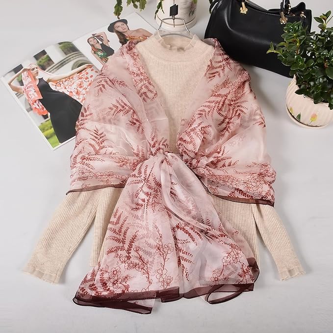 100% Mulberry Silk Women's Neck Silk Scarf-Lightweight Shawl,FLoral Print Beach Silk Wrap-Scarves for Photography