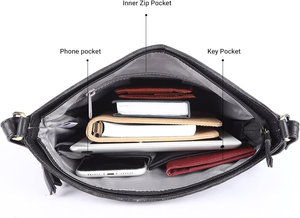 Terry Large Soft Real Leather Womens Crossbody Handbags and Purses-Triple Zip Premium Sling Crossover Shoulder Bag