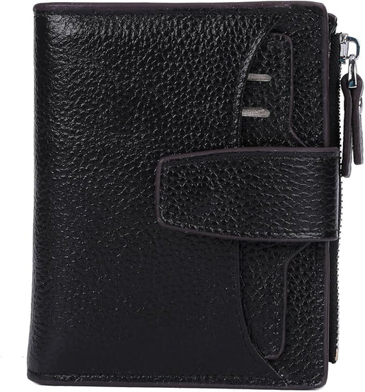 AINIMOER Women's RFID Blocking Leather Small Compact Bi-fold Zipper Pocket Wallet Card Case Purse with id Window