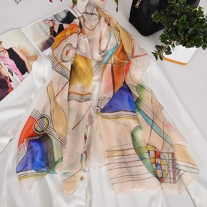 100% Mulberry Silk Women's Neck Silk Scarf-Lightweight Shawl,FLoral Print Beach Silk Wrap-Scarves for Photography