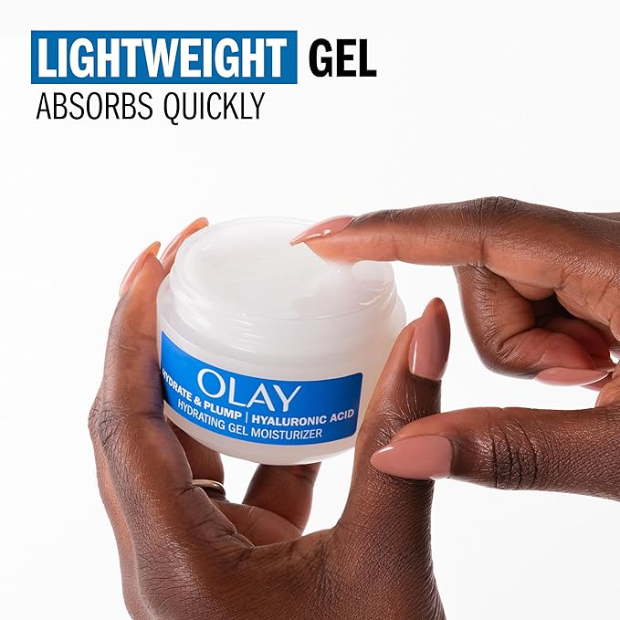 Olay Hylauronic Acid Face Mousturizer, Plump & Hydrate, Fragrance-Free - Hydrating Gel for Dry Skin Retain & Replenish Moisture, with Niacinamide, Non-Greasy, 2 Oz