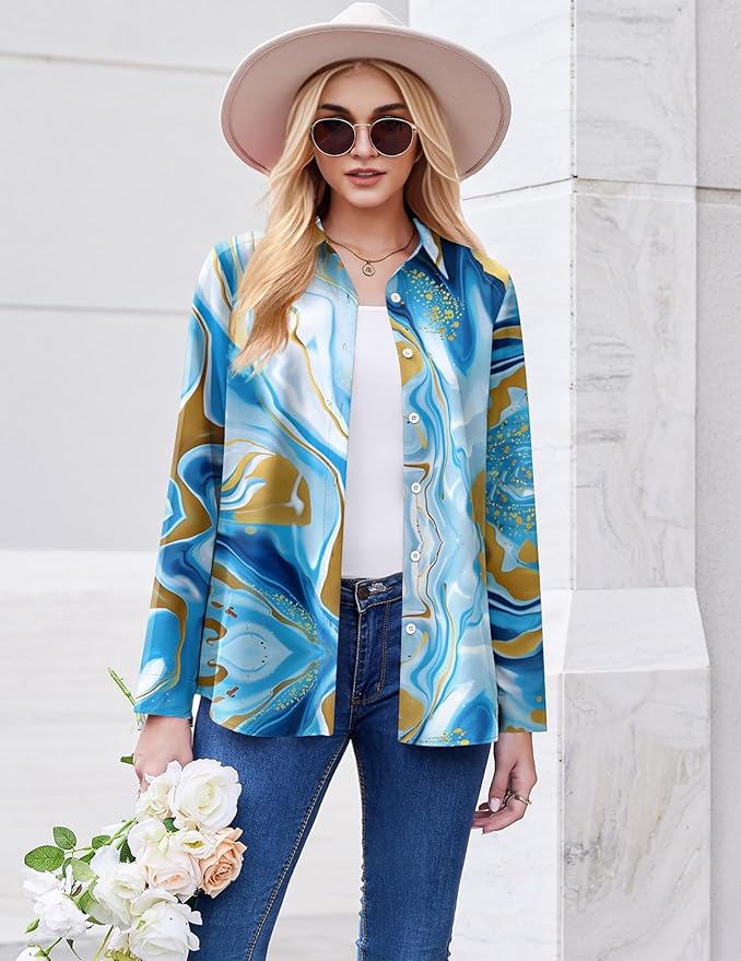 ZEAGOO Button Down Shirt for Women Long Sleeve Blouses Floral Printed Tops Business Casual Work Outfits S-XXL