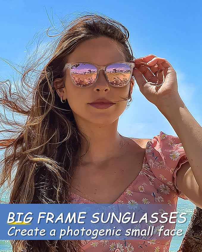 Myiaur Polarized Sunglasses for Women, Square Mirrored Trendy Shades with UV Protection Reduce Glare Sun Glasses
