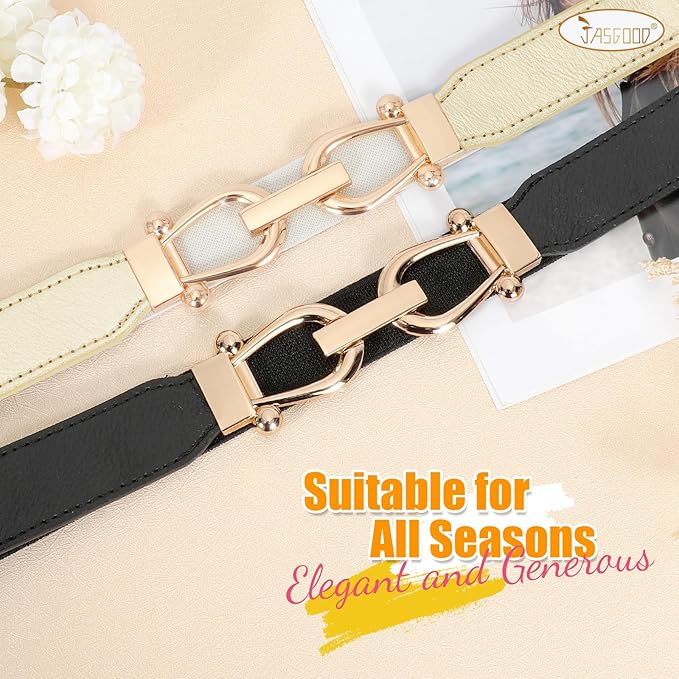 JASGOOD Women Stretchy Waist Belt Retro Elastic Skinny Belt for Ladies with Gold Buckle