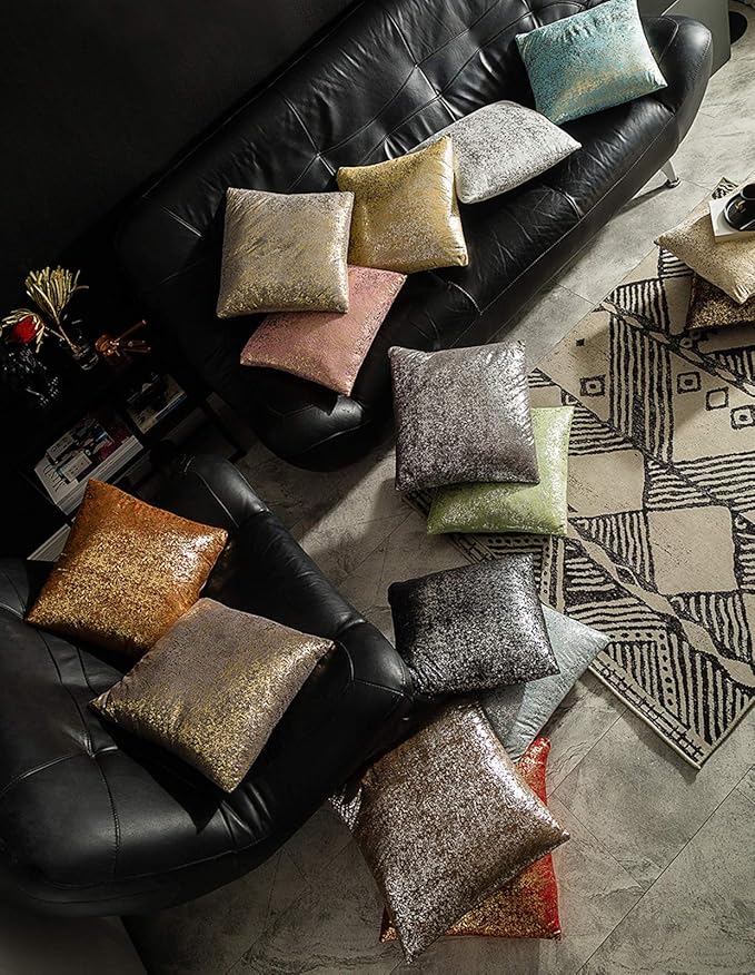 Xinrjojo Pack of 2, Sparkling Decorative Suede Pillow Covers Soft, Square Throw Pillow Covers, Solid Color Cushion Covers, Pillow Cases for Sofa Bedroom Car 24 x 24 Inch, 60 x 60 cm(Silver- White)