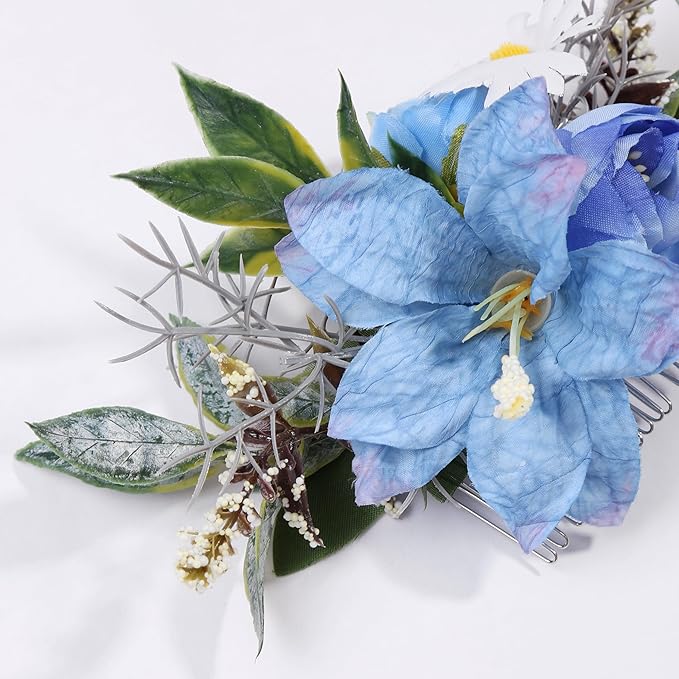 Flower Hair Clip for Women - Elegant Hair Accessory for Wedding, Party & Daily Wear (Blue)