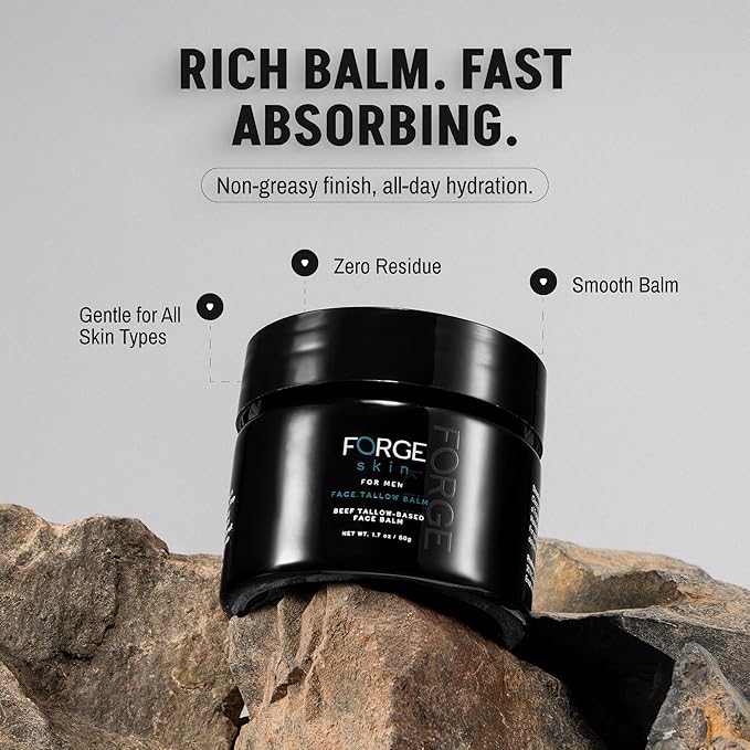 FORGE SKIN® Wrinkle Defense Beef Tallow Balm for Men [TALLOW-BASED] Moisturizer for Face Hydration - Hydrating Anti Aging Skin Cream - Natural Facial Skincare Lotion with Essential Oils (1.7 OZ)