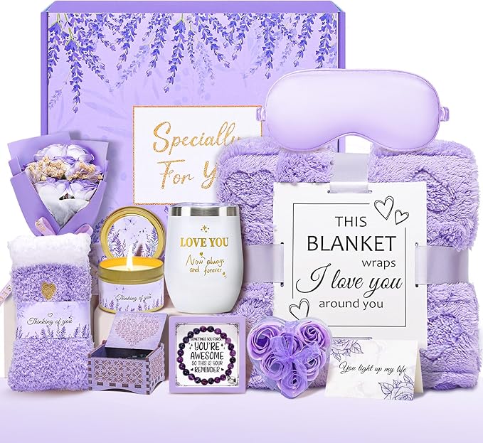 Valentines Day Gifts for Women, Self Care Gifts Spa Basket Set for Women Get Well Soon Gifts with Flannel Blanket, Thinking of You Valentine's Day Gifts for Her Mom Girlfriend Sister Wife