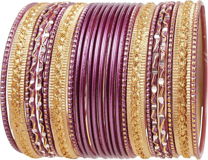 Touchstone Indian Metal Bangles for Women Gold Alloy Bracelets desi 2 Dozen Bangle Collection Bollywood Women's Jewelry Set Multi Stacking Wide Chunky Textured Golden Set of 24 in Gold or White Tone