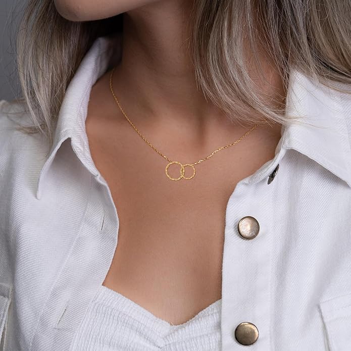 ELFRONT Mothers Day Gifts 14k Real Gold Dainty Necklace, Solid Gold Delicate Pendant For Women Mom Lover