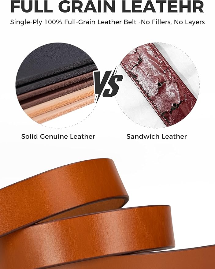 Womens Belts for Jeans 1.1" Width Ladies Belts for Dresses Full Grain Leather Gold Buckle Belt Gift Box