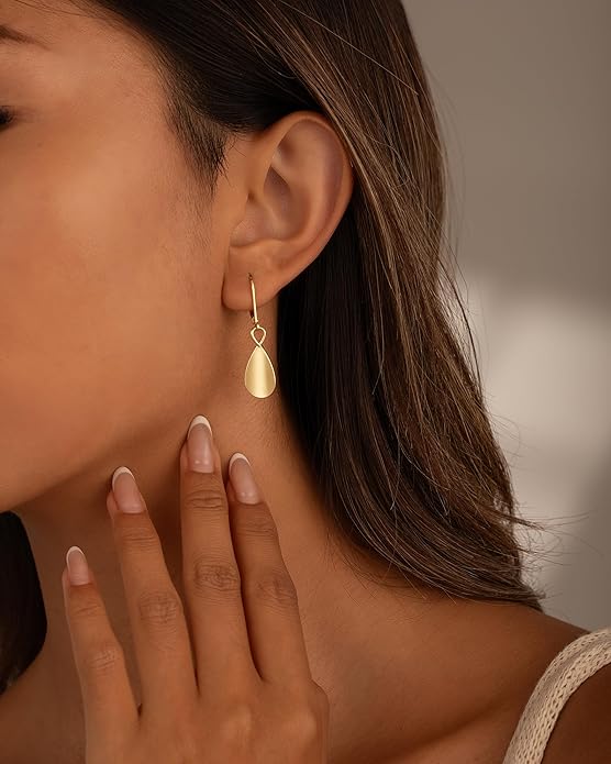 Gold Dangle Earrings for Women, 14K Gold Plated Lightweight Hypoallergenic Teardrop Drop Earrings, Trendy Leverback Minimalist Jewelry for Sensitive Ears Vacation Wear, 7-Styles