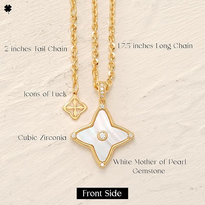 MYEARS Women Clover Necklace Pendant Lapis Lazuli/Mother of Pearl/Turquoise/Yellow Tiger's Eye Cubic Zirconia 14K Gold Simple Dainty Chain Everyday Trendy Lucky Jewelry