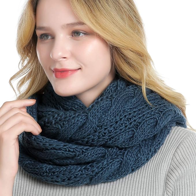 QUEENFUR Winter Women Thick Cable Knit Ribbed Infinity Circle Loop Scarf