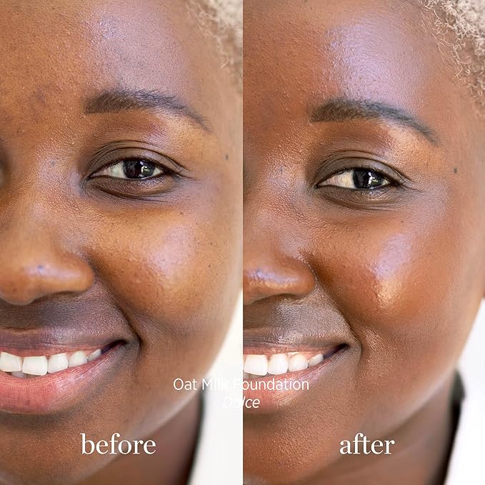 Ere Perez - Natural Oat Milk Liquid Foundation | Breathable, Buildable, Med-Full Coverage | Peach Extract, Vitamin E | Vegan, Cruelty-Free, Clean Beauty (Dolce | dark cool, 1 fl oz | 30 ml)