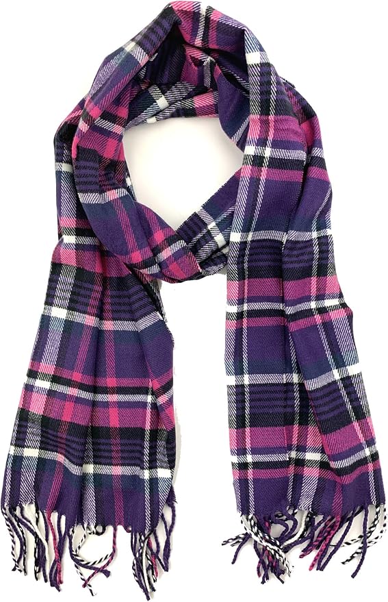 Plum Feathers Plaid Check and Solid Cashmere Feel Winter Scarf, Warm Scarfs, Cold Weather Accessories, Fringe Scarves