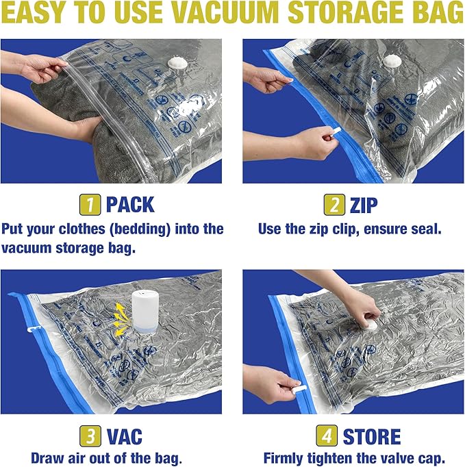 HIBAG Travel Vacuum Bags with Electric Pump for Luggage and Suitcase, Vacuum Seal Compression Packing Bags for Clothes Clothing, Combo 12 Pack