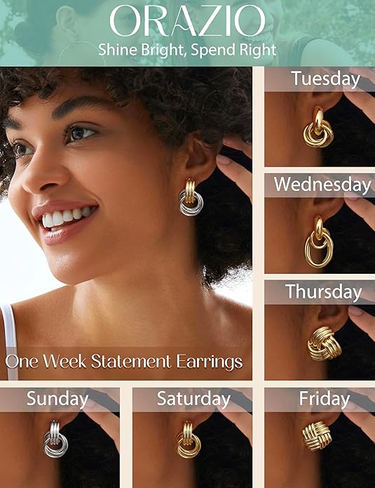 ORAZIO Chunky Gold Plated Knot Earrings for Womens Trendy 925 Silver Statement Lightweight Dangle Drop Hypoallergenic Large Geometric Stud Earring Jewelry for Women