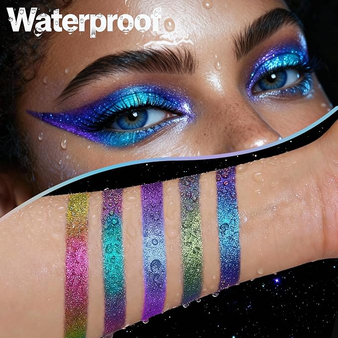 Chameleon Metallic Eyeshadow & Eyeliner Gel Pencil – Multichrome Shifting Colors Glitter Eye Makeup, Waterproof Long-Lasting Smudge-Proof Duochrome Pencil (Electric Blue to Royal Purple)