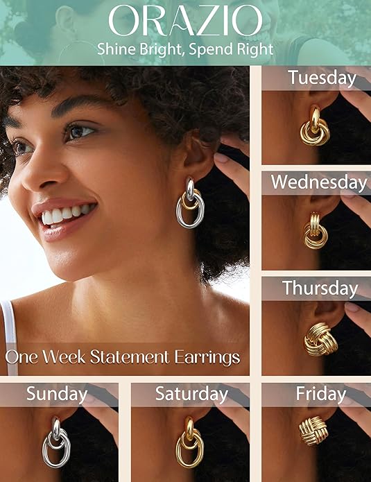ORAZIO Chunky Gold Plated Knot Earrings for Womens Trendy 925 Silver Statement Lightweight Dangle Drop Hypoallergenic Large Geometric Stud Earring Jewelry for Women