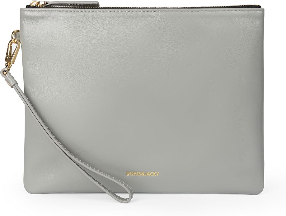 DORIS&JACKY Lambskin Leather Wristlet Clutch Purse for Women Soft Designer Slim Cell Phone Pouch Bag with Detachable Strap