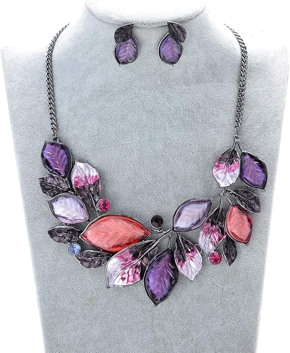 Vintage Statement Jewelry Set Leaf Floral Bohemian Boho Statement Necklace Earring Set Crystal Fashion Costume Jewelry