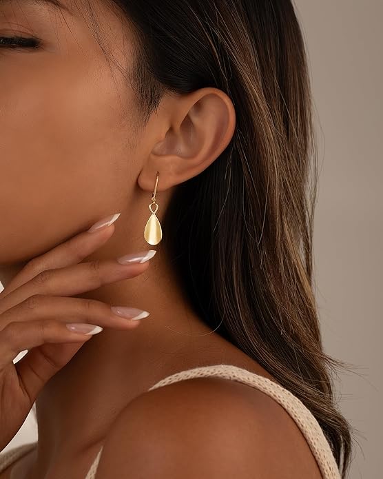 Gold Dangle Earrings for Women, 14K Gold Plated Lightweight Hypoallergenic Teardrop Drop Earrings, Trendy Leverback Minimalist Jewelry for Sensitive Ears Vacation Wear, 7-Styles