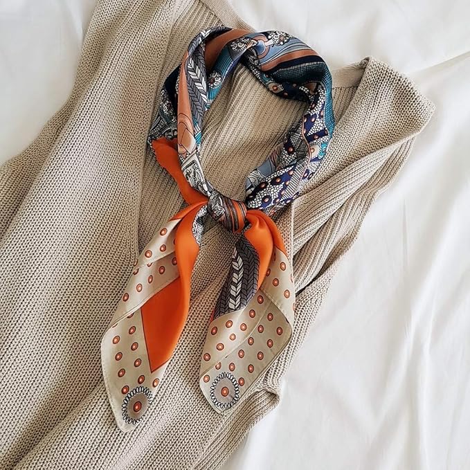 FONYVE Silk Feeling Scarf Medium Square Satin Head Scarf for Women 27.5 × 27.5 inches