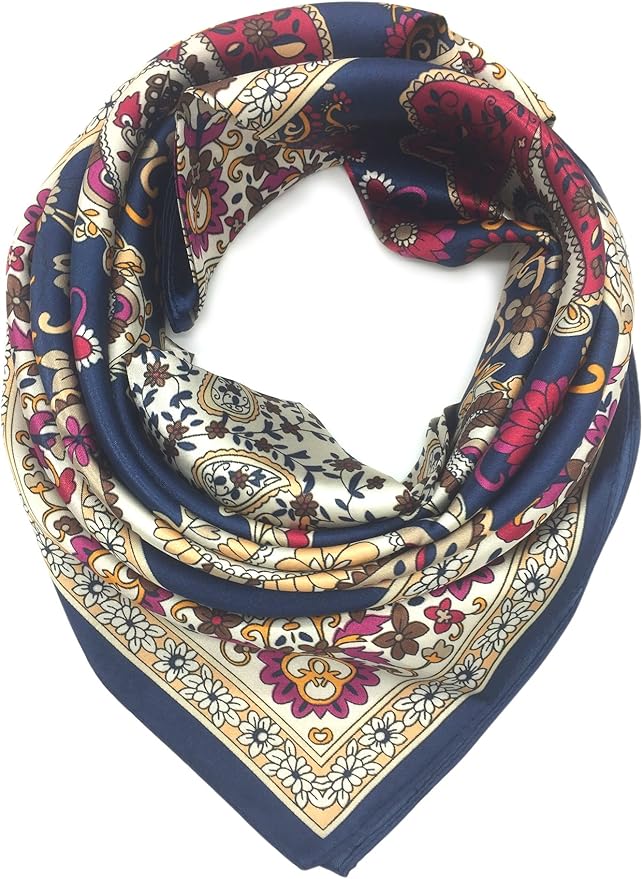 YOUR SMILE Silk Like Scarf Women's Fashion Pattern Large Square Satin Headscarf Headdress