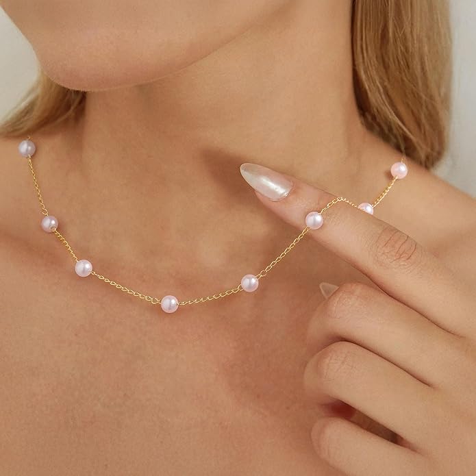 Yoosteel Pearl Necklace for Women - 14K Gold Plated Pearl Pendant Necklaces Minimalist Women Pearls Layered Necklace Dainty Trendy Bridal Bridesmaid Wedding Gifts for Her