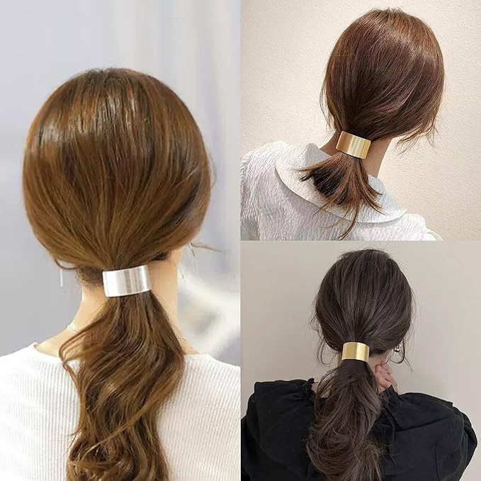 3 Pcs Ponytail Holder Hair Clips, Metal High Ponytail Cuff Hair Barrettes, Strong Hold French Hair Jaw Claw Decorative Accessories for Women Girls