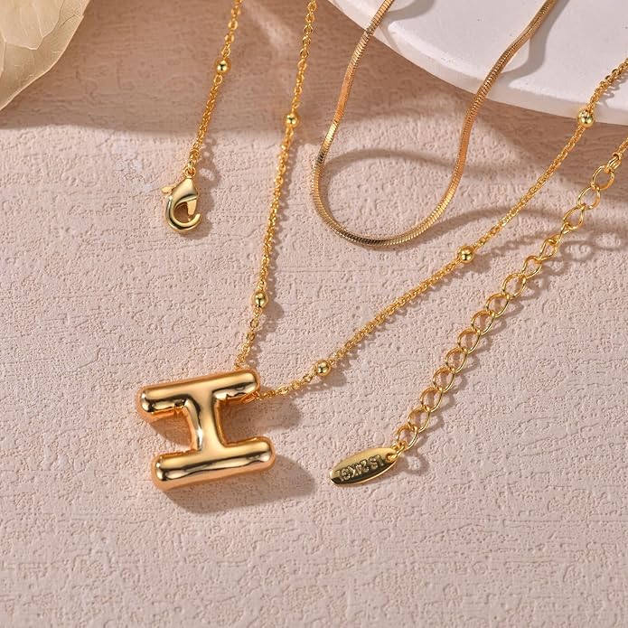 LUCA SMITH Initial Necklaces for Women, Dainty Balloon Bubble Letter, Name Letter Alphabet Pendant Layered Choker Chain Jewelry Gift