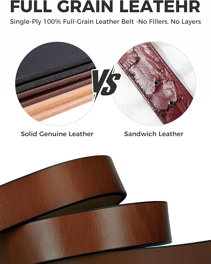 Womens Belts for Jeans 1.1" Width Ladies Belts for Dresses Full Grain Leather Gold Buckle Belt Gift Box