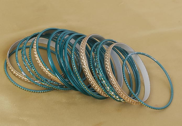 Touchstone Indian Metal Bangles for Women Gold Alloy Bracelets desi 2 Dozen Bangle Collection Bollywood Women's Jewelry Set Multi Stacking Wide Chunky Textured Golden Set of 24 in Gold or White Tone