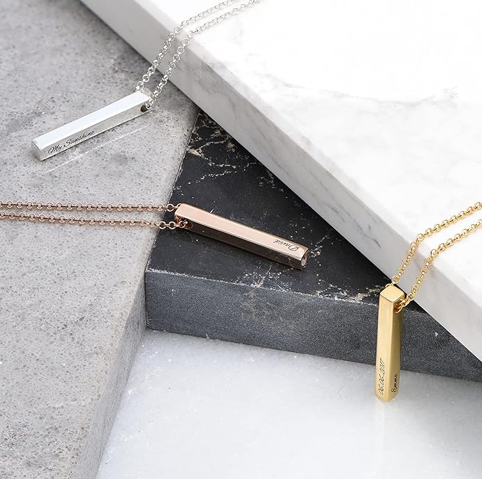 OAK & LUNA - Personalized Pillar Bar Necklace with Diamond Options - Custom Inscription Engraved Pendant - Up to 4 Names - Jewelry Gift for Women, Her, Mother For Mother's Day, Christmas