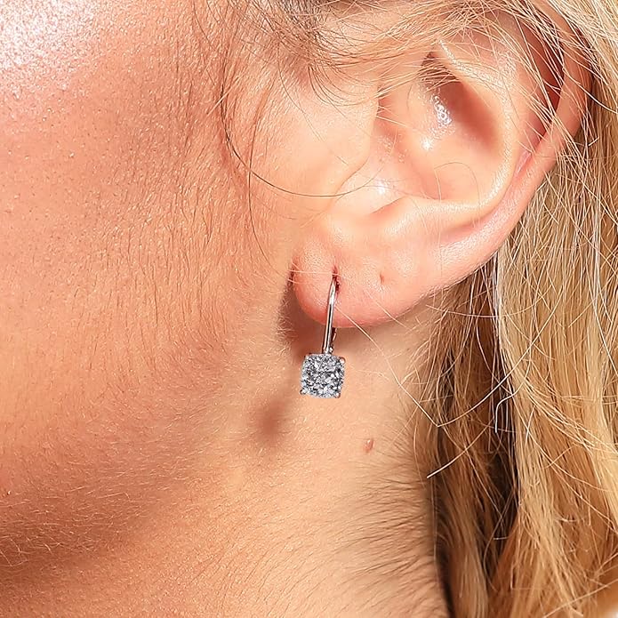 Moissanite Earrings for Women 2.0CT D Color,18K White Gold Plated Sterling Silver Dangle Earrings, Leverback Drop Earrings Jewelry for Gifts