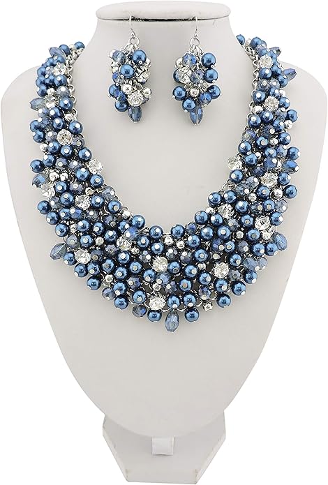 Bocar Fashion Crystal Chunky Collar Statement Necklace Earring Set for Women Gift (NK-10260)