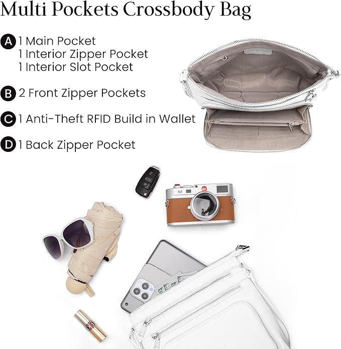 befen Genuine Leather Crossbody Bags for Women, Medium Anti-Theft Shoulder Purse with Built in RFID Wallet for Travel