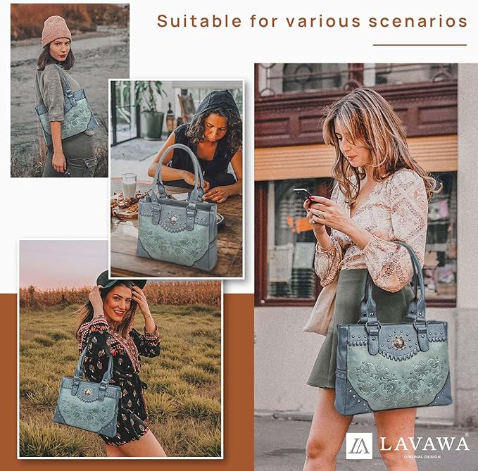 Tote Bag for Women Large Western Purse Ladies Top Handle Shoulder Handbags Vintage Embossed Concho Studs
