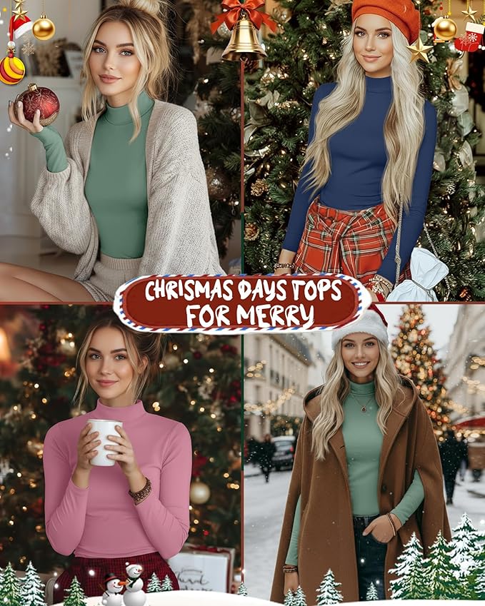 Ficerd 3 Pack Women's Mock Turtleneck Shirts, Long Sleeve Mock Neck Pullover Tops Slim Fitted Stretch Undershirt Tee Blouse