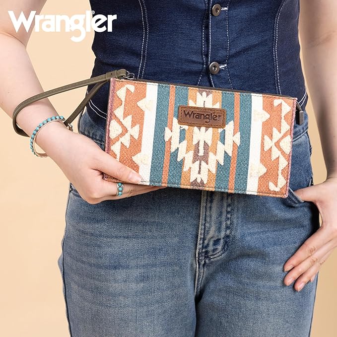 Montana West Wrangler Clutch Purses for Women Western Wristlet Wallet Boho Aztec Card Holder Zipper Handbags for Ladies AR-WG313-181GN