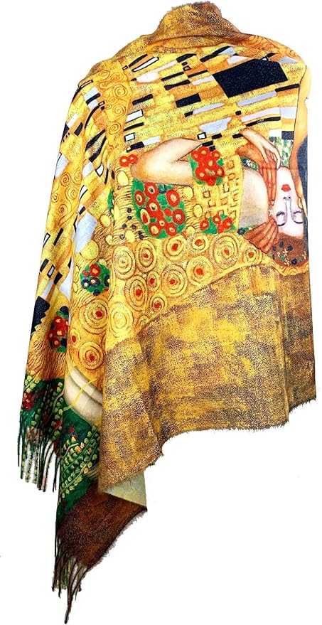 Plum Feathers Super Soft Cashmere Feel Double Sided Reversible Art Shawl Scarf Van Gogh Monet Klimt Inspired