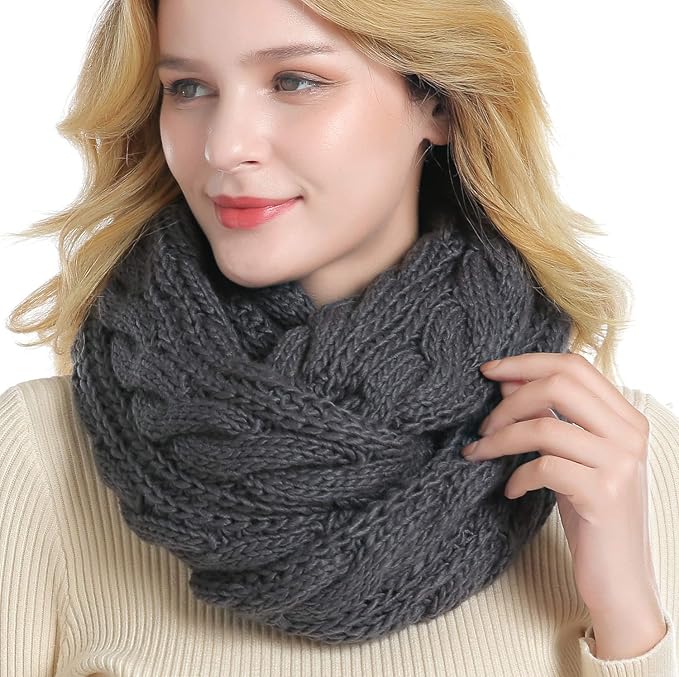 QUEENFUR Winter Women Thick Cable Knit Ribbed Infinity Circle Loop Scarf